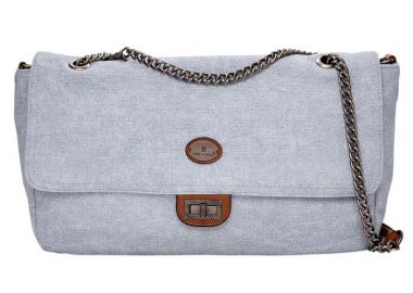 denim crossbody τσάντα με μεταλλική αλυσίδα Doris σιέλ - PerfectDress.gr - 