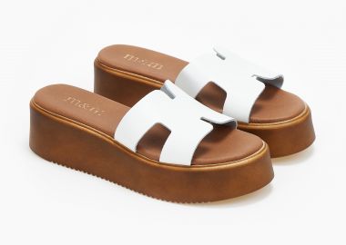 Δερμάτινα flatform με ανοίγματα στο πλάι - Λευκό - Issue - 