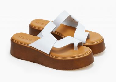 Δερμάτινα flatform με toe ring - Λευκό - Issue - 