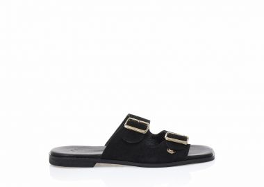 Δερμάτινα σανδάλια χειροποίητα μαύρα με ρυθμιζόμενη φάσα ΜΑΥΡΟ - Tsoukalas - 