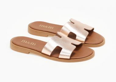 Δερμάτινα σανδάλια με ανοίγματα στο πλάι - Χαλκός - Issue - 