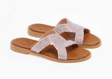 Δερμάτινα σανδάλια με χιαστί λουράκια - Ασημί - Issue - 