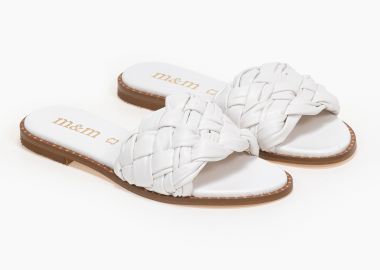 Δερμάτινα σανδάλια με πλεκτή φάσα - Λευκό - Issue - 