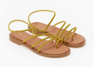 Δερμάτινα σανδάλια με strass λουράκια - Κίτρινο - Issue - 