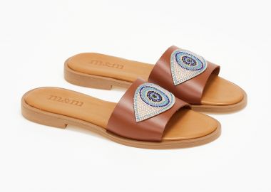 Δερμάτινα σανδάλια με strass σχέδιο - Ταμπά - Issue - 