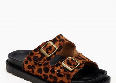 Δερμάτινα suede σανδάλια με ρυθμιζόμενα ζωνάκια - Λεοπάρ - Issue - 