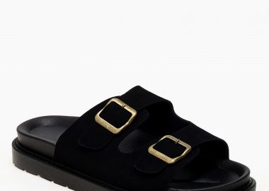 Δερμάτινα suede σανδάλια με ρυθμιζόμενα ζωνάκια - Μαύρο - Issue - 