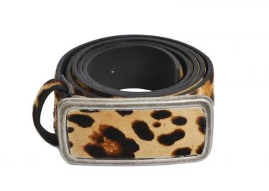 Δερμάτινη pony skin ζώνη με animal print και ορθογώνια αγγράφα - MAT FASHION - 