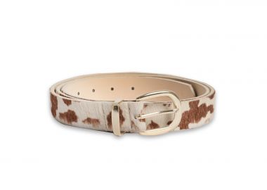 Δερμάτινη ζώνη ponyskin με cow print - MAT FASHION - 