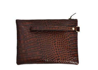 Δερμάτινο clutch με ανάγλυφη croco υφή και λουράκι - MAT FASHION - 