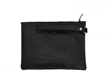 Δερμάτινο clutch με ανάγλυφη croco υφή και λουράκι - MAT FASHION - 