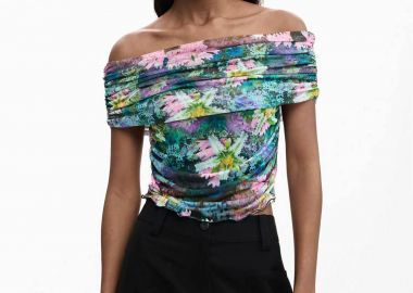 Desigual γυναικεία μπλούζα με carmen λαιμόκοψη και floral print Slim Fit 