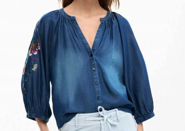 Desigual γυναικείo denim πουκάμισο με tropical print 