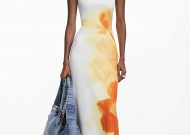 Desigual γυναικείο φόρεμα midi στραπλές με print 