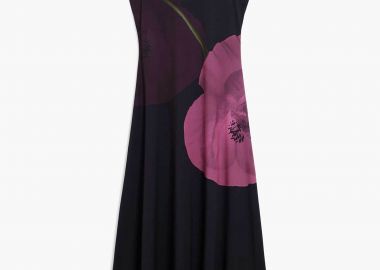 Desigual γυναικείο midi αμάνικο φόρεμα με floral print και ασύμμετρο τελείωμα 