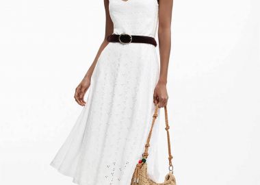 Desigual γυναικείο midi αμάνικο φόρεμα με κεντήματα Slim Fit 