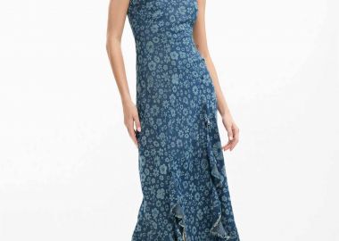 Desigual γυναικείο midi denim αμάνικο φόρεμα με ασύμμετρο τελείωμα 