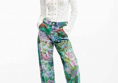 Desigual γυναικείo τζιν παντελόνι με floral κεντήματα 