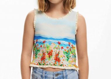 Desigual παιδική αμάνικη μπλούζα ribbed με landscape print και βολάν στα τελειώματα - 25SGTK06 Πολύχρωμο - DESIGUAL - 
