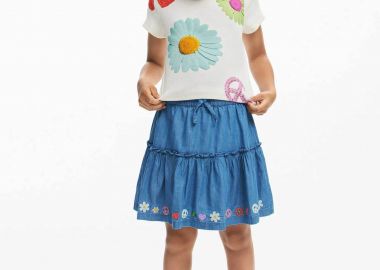 Desigual παιδικό T-shirt με κεντήματα - 25SGTK18 Λευκό - DESIGUAL - 