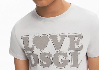 Desigual παιδικό T-shirt με lettering και τρουκς - 25SGTK16 Γκρι - DESIGUAL - 