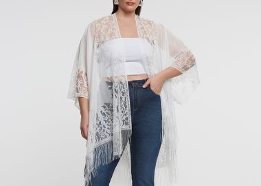 Διάφανο δαντελένιο κιμονό με κρόσσια - MAT FASHION - 