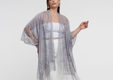 Διάφανο δαντελένιο κιμονό με κρόσσια - MAT FASHION - 