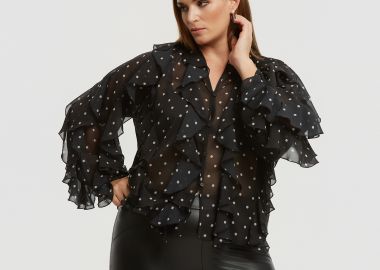 Διάφανο πουκάμισο με βολάν και πουά μοτίβο - MAT FASHION - 