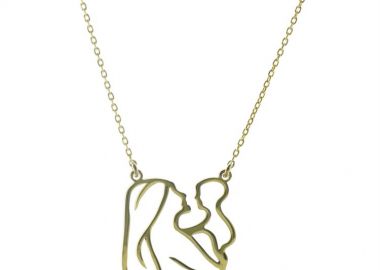 Διακριτικό κολιέ με μαμά και το μωράκι της από επιχρυσωμένο ασήμι -  - 