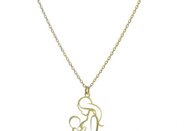 Διακριτικό κολιέ με μαμά και το μωράκι της από επιχρυσωμένο ασήμι -  - 