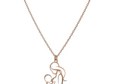 Διακριτικό κολιέ με μαμά και το μωράκι της από ρόζ επιχρυσωμένο ασήμι -  - 