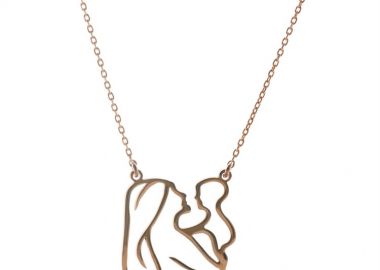 Διακριτικό κολιέ με μαμά και το μωράκι της από ρόζ επιχρυσωμένο ασήμι -  - 