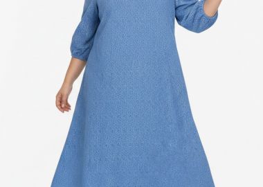 Διάτρητο φόρεμα με λάστιχο στα μανίκια σε γαλάζιο χρώμα -  - 