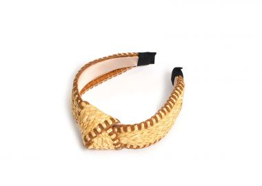 Δίχρωμη ψάθινη στέκα μαλλιών με κόμπο - MAT FASHION - 