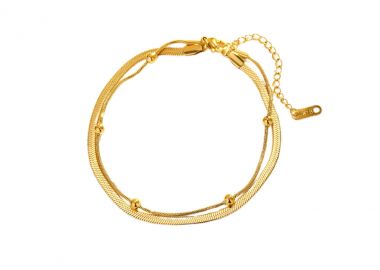 Διπλή αλυσίδα ποδιού με χάντρες από ανοξείδωτο ατσάλι σε χρυσή απόχρωση -  - 