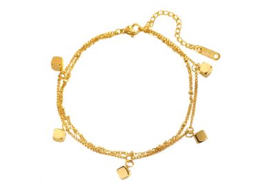 Διπλή αλυσίδα ποδιού με κύβους από ανοξείδωτο ατσάλι σε χρυσή απόχρωση -  - 