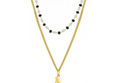 Διπλό Κολιέ Από Ανοξείδωτο Ατσάλι Επιχρυσωμένο 24Κ Με Μονόγραμμα AA14671 - AMOR AMOR - 