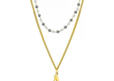 Διπλό Κολιέ Από Ανοξείδωτο Ατσάλι Επιχρυσωμένο 24Κ Με Μονόγραμμα AA14673 - AMOR AMOR - 