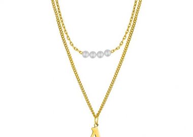 Διπλό Κολιέ Από Ανοξείδωτο Ατσάλι Επιχρυσωμένο Με Μονόγραμμα Και Μαργαριτάρια AA11930 - AMOR AMOR - 