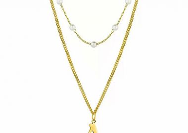 Διπλό Κολιέ Από Ανοξείδωτο Ατσάλι Επιχρυσωμένο Με Μονόγραμμα Και Μαργαριτάρια AA18997 - AMOR AMOR - 