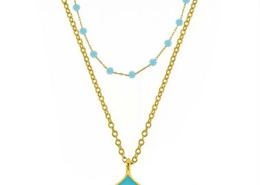 Διπλό Κολιέ Από Ανοξείδωτο Ατσάλι Και Ορείχαλκο Επιχρυσωμένο 24Κ Με Ροζάριο Και Ουρά Φάλαινας AA15159 - AMOR AMOR - 