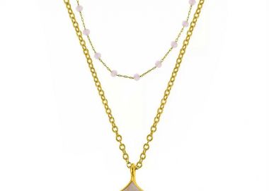 Διπλό Κολιέ Από Ανοξείδωτο Ατσάλι Και Ορείχαλκο Επιχρυσωμένο 24Κ Με Ροζάριο Και Ουρά Φάλαινας AA15161 - AMOR AMOR - 