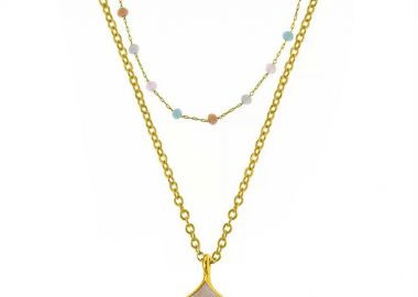 Διπλό Κολιέ Από Ανοξείδωτο Ατσάλι Και Ορείχαλκο Επιχρυσωμένο 24Κ Με Ροζάριο Και Ουρά Φάλαινας AA15164 - AMOR AMOR - 