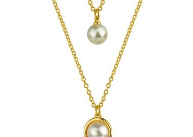 Διπλό Κολιέ Από Ανοξείδωτο Ατσάλι Και Ορείχαλκο Επιχρυσωμένο Με Μαργαριτάρια AA18904 - AMOR AMOR - 