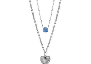 Διπλό Κολιέ Από Ανοξείδωτο Ατσάλι Και Ορείχαλκο Με Χάντρα Και Καρδιά AA15752 - AMOR AMOR - 