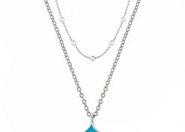 Διπλό Κολιέ Από Ανοξείδωτο Ατσάλι Και Ορείχαλκο Με Μαργαριτάρια Και Ουρά Φάλαινας AA15163 - AMOR AMOR - 