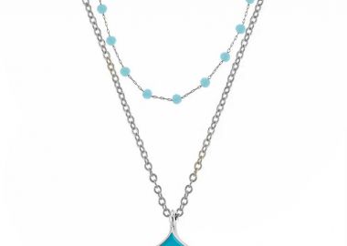 Διπλό Κολιέ Από Ανοξείδωτο Ατσάλι Και Ορείχαλκο Με Ροζάριο Και Ουρά Φάλαινας AA15162 - AMOR AMOR - 