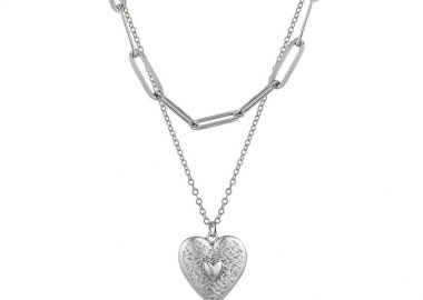 Διπλό Κολιέ Από Ανοξείδωτο Ατσάλι Με Καρδιά AA17774 - AMOR AMOR - 