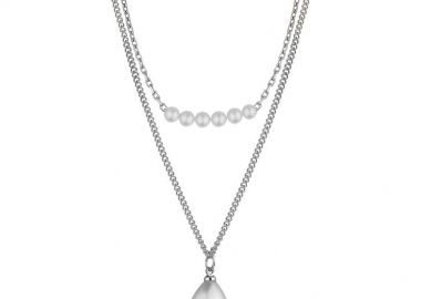 Διπλό Κολιέ Από Ανοξείδωτο Ατσάλι Με Μαργαριτάρια AA17764 - AMOR AMOR - 