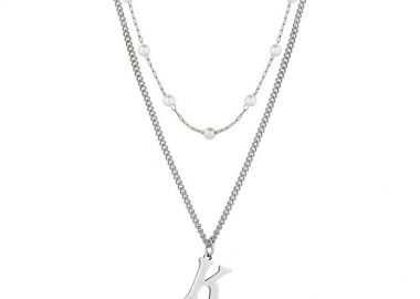 Διπλό Κολιέ Από Ανοξείδωτο Ατσάλι Με Μονόγραμμα Και Μαργαριτάρια AA18996 - AMOR AMOR - 